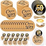 Sieral 50 Sets 50th Birthday Party Favors for Guests Cheers to 50 Years Anniversary Cork Coasters with Cards Twine and Organza Gift Bags Fifty Years Party Favor Decoration Supplies