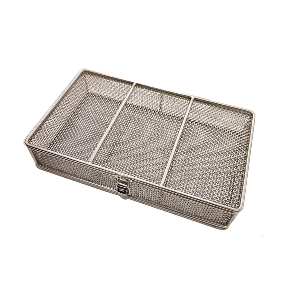 Bandeja de instrumentos médica de acero inoxidable 304, cesta de desinfección de malla perforada, bandeja de esterilización con tapa, para instrumentos quirúrgicos médicos dentales