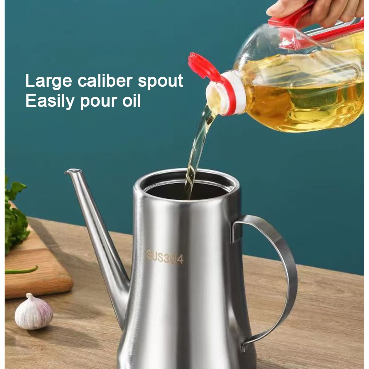 Bottiglia dispenser per olio, in acciaio inox, contenitore per olio da cucina con filtro a perdite, ideale per olio d'oliva, salsa di soia e aceto, essenziale per la cucina per chef