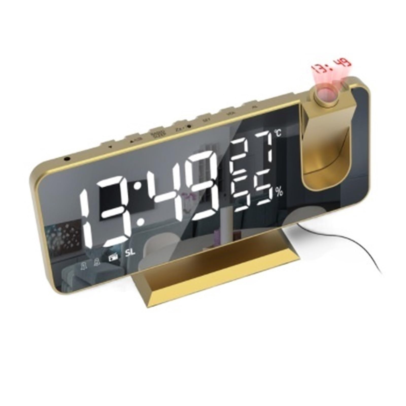 KOESRXNQW LED Digital Smart Alarm Clock Watch Table Electronic Desktop Clocks USB Wake Up With 180° Time Projection Snooze Clear Projection(Gold A)