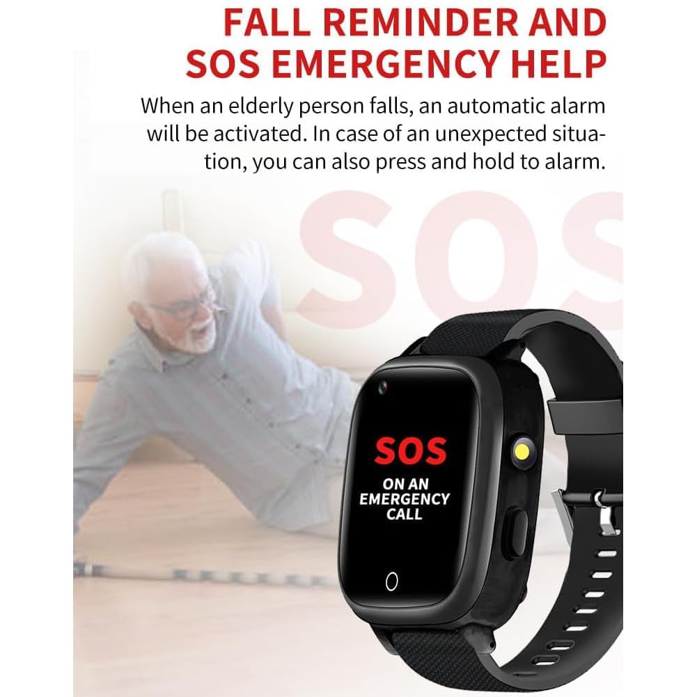 Smart Watch con pulsante di emergenza SOS, fotocamera, GPS, videochiamata 4G, promemoria di caduta, test della temperatura, monitor della pressione sanguigna per anziani, demenza, Alzheimer