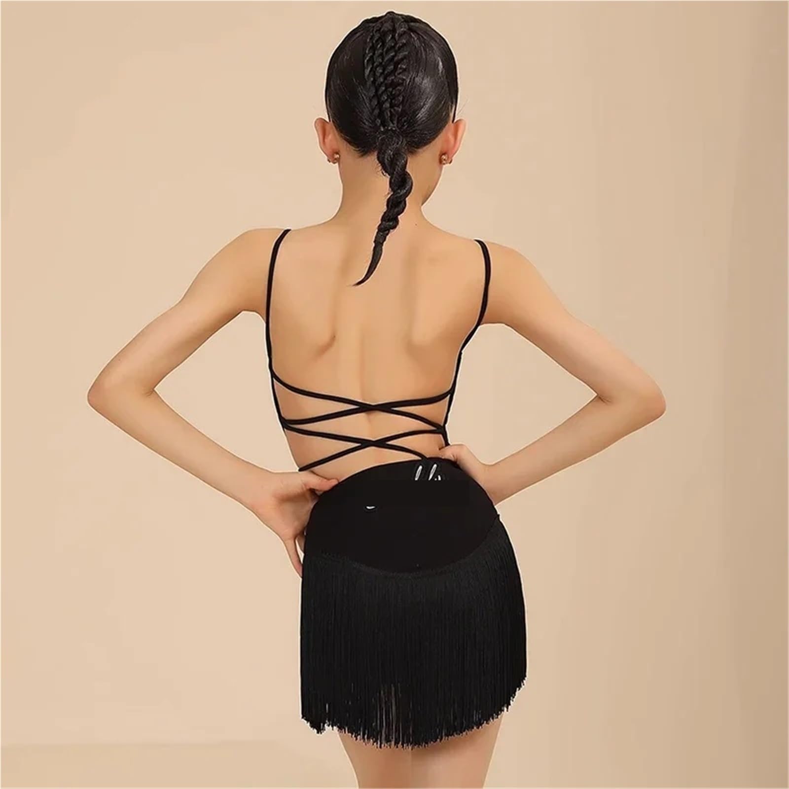 Vestiti da Ballo Latino Americano Set di Abbigliamento Estivo for Danza Latina, Top con Frange, Gonna for Ragazze, for Allenamento Cha Rumba, Abito da Competizione