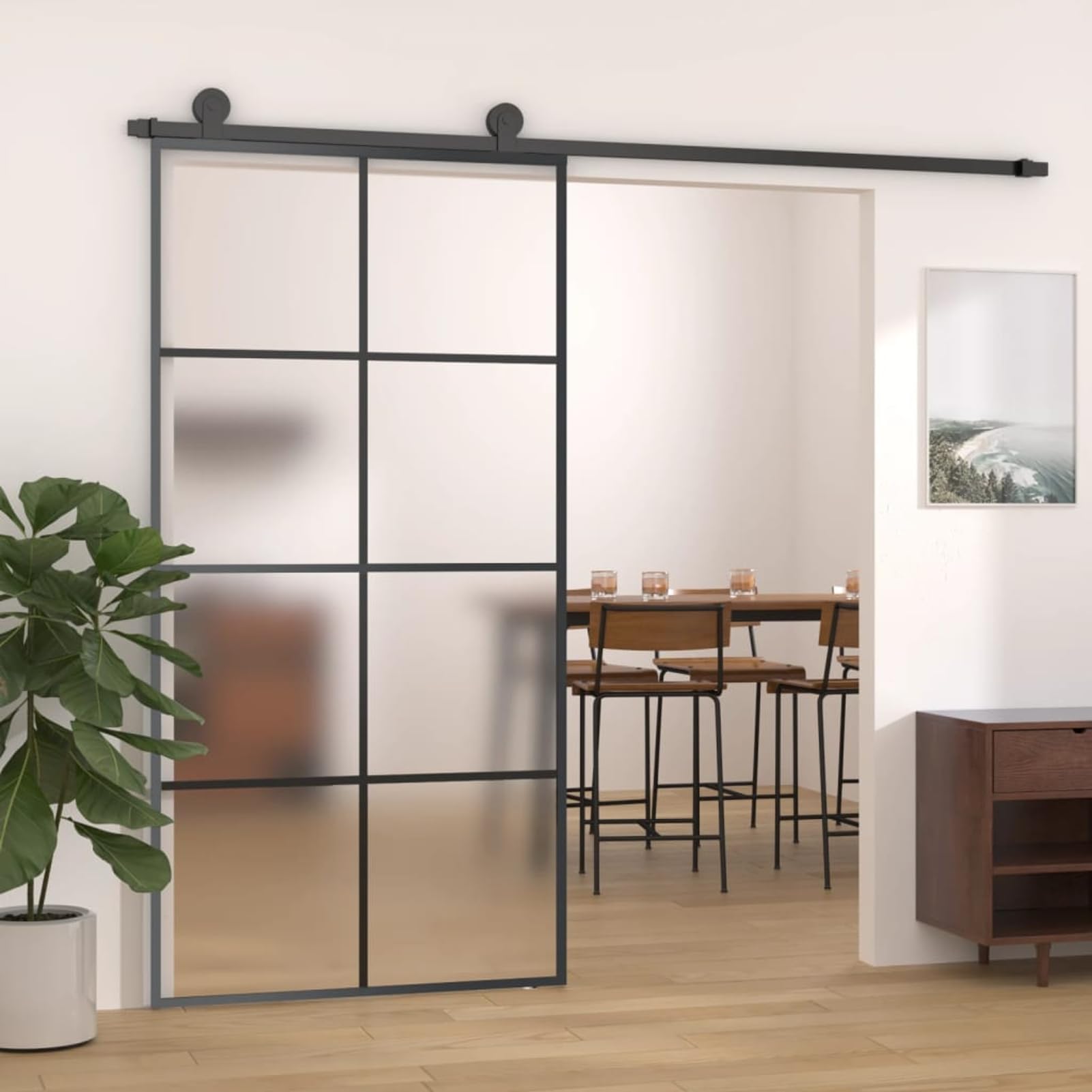 Homgoday Puerta corredera con ferretería 102,5 x 205 cm vidrio ESG aluminio, muebles para casa, interior, exterior, salón, dormitorio c