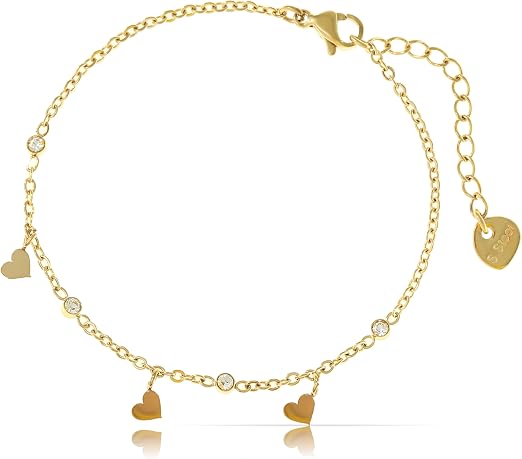 Made by Nami Bracciale a forma di cuore, in argento o oro, in acciaio chirurgico intrecciato, misura regolabile, ipoallergenico, regalo per donne, migliore amica, Eine Grösse, Acciaio inossidabile