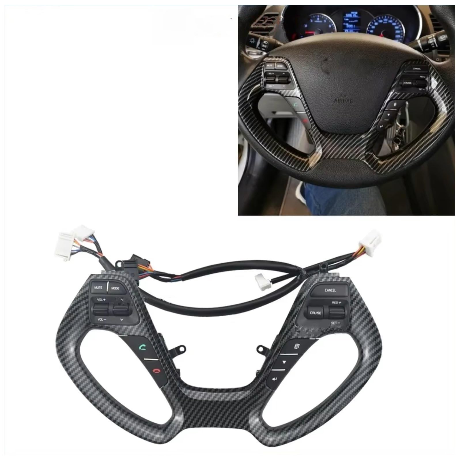 Compatible Con KIA Para Ceed Jd 2014 2018 Para Rio 3 Volante De Coche Control De Crucero Interruptor De Botón Accesorios Interiores Piezas volante(Carbon fibre)