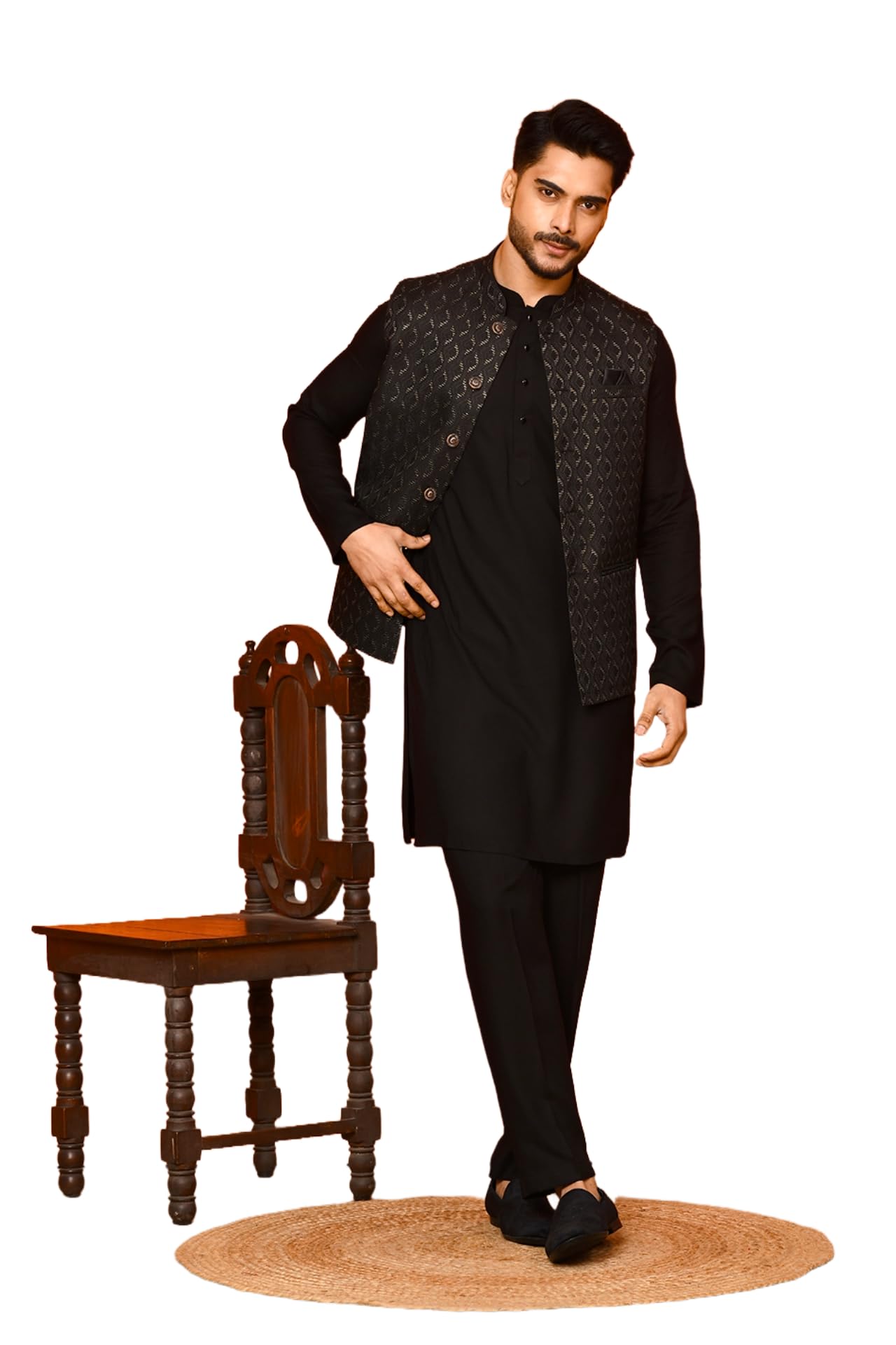 wanas Men's Woven Design Classy Fit Jacquard Nehru Jacket-picture-19