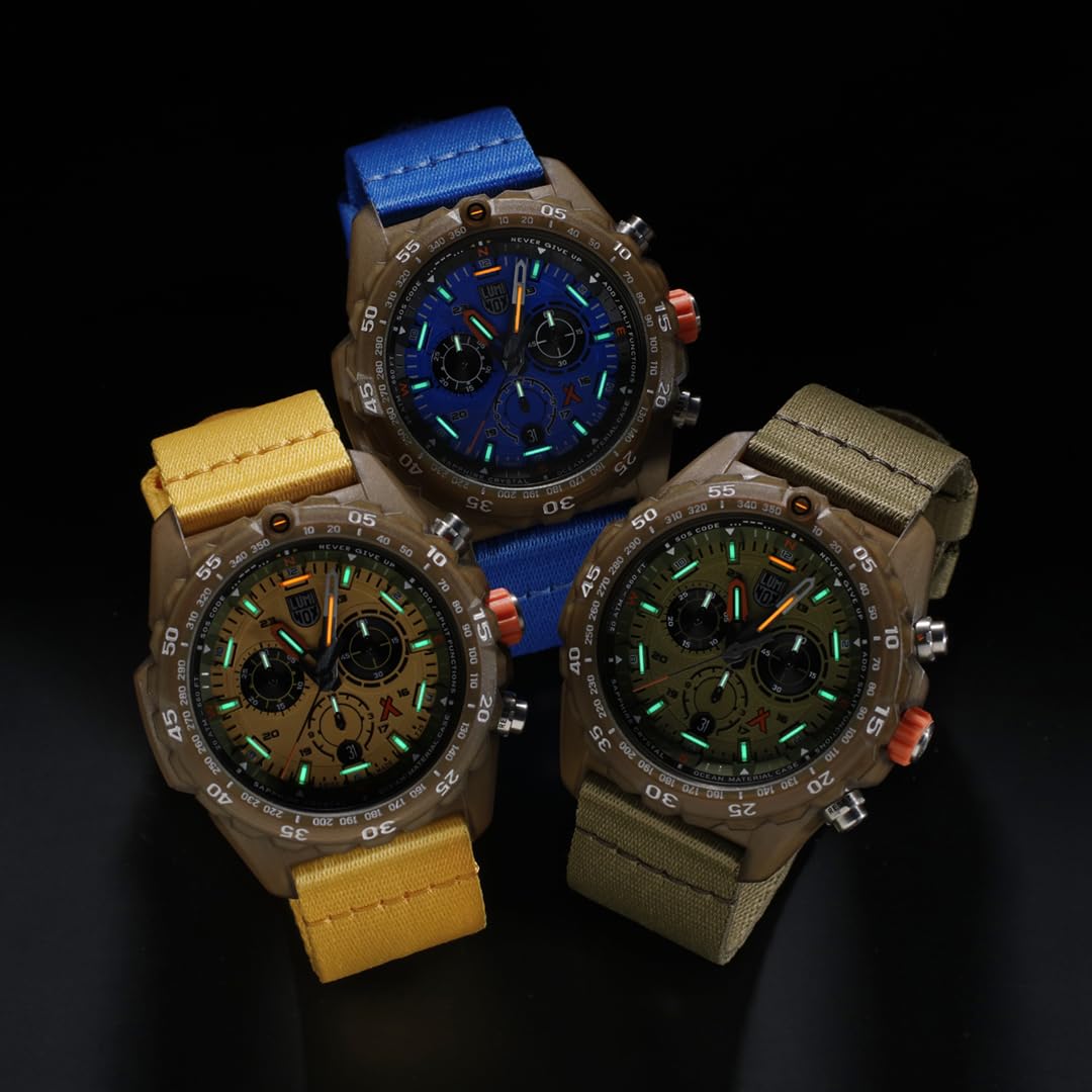 Luminox Herren Outdoor Uhr Bear Grylls Survival 3740 Eco Series in der Farbe Grün mit Ocean-Tide-Armband, Gehäusedurchmesser: 45 mm, XB.3757.ECO