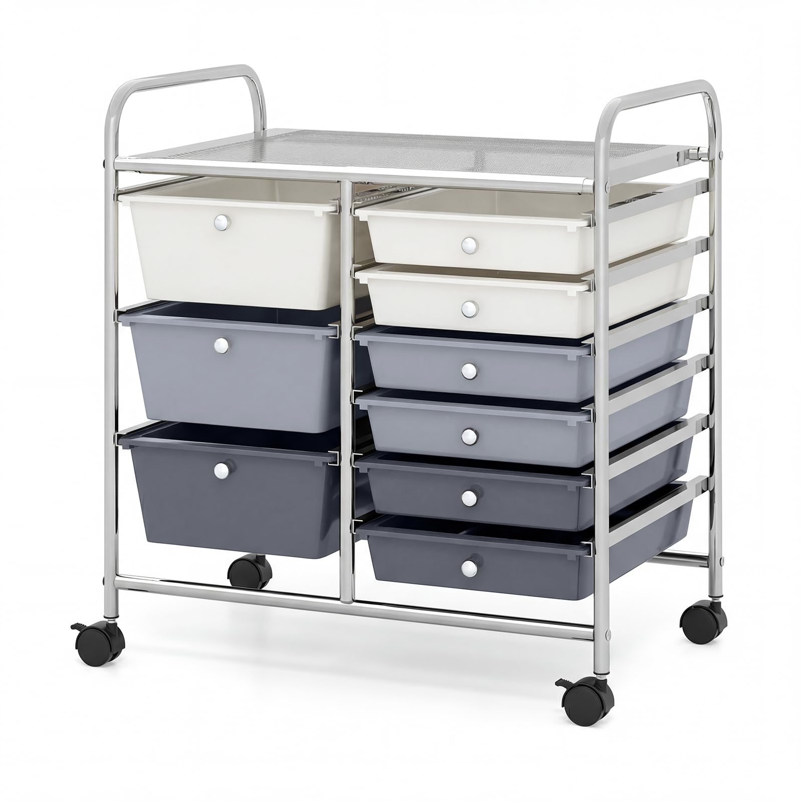 COSTWAY 9/12 Drawers Storage Cart, Multipurpose Utility Rolling Trolley with Lockable Wheels, Mobile Organiser Shelving Unit for Home Office Makeup Beauty Salon (Gradient Grey, 9 Drawers)
