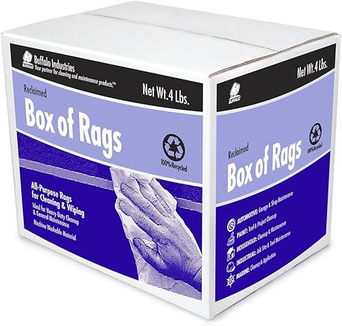 Miniatura 2 de Buffalo Industries (10180) Trapos de tela de franela reciclada multicolor altamente absorbentes, caja de 4 libras, para todas las necesidades de
