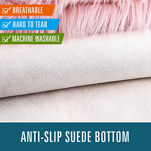Lochas Ultra Soft Fluffy Rugs Faux Fur Sheepskin Area Rug For Bedroom Bedside Living Room Carpet Nursery Washable Floor Carpets, 3X5 Feet Pink #TOP4