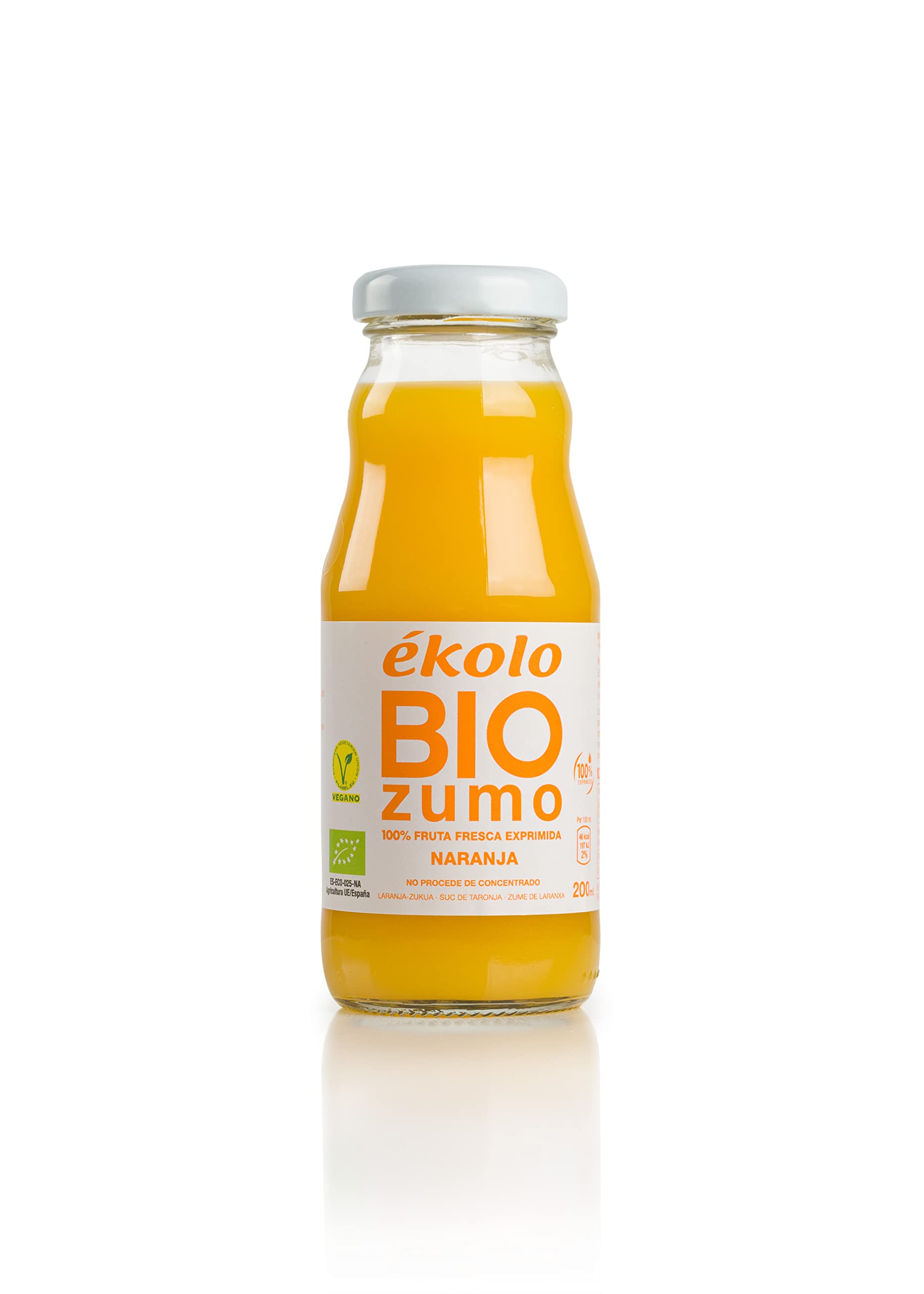 Zumo de Naranja Ecológico 100% Exprimido 12 Botellas 200ml 2400ml