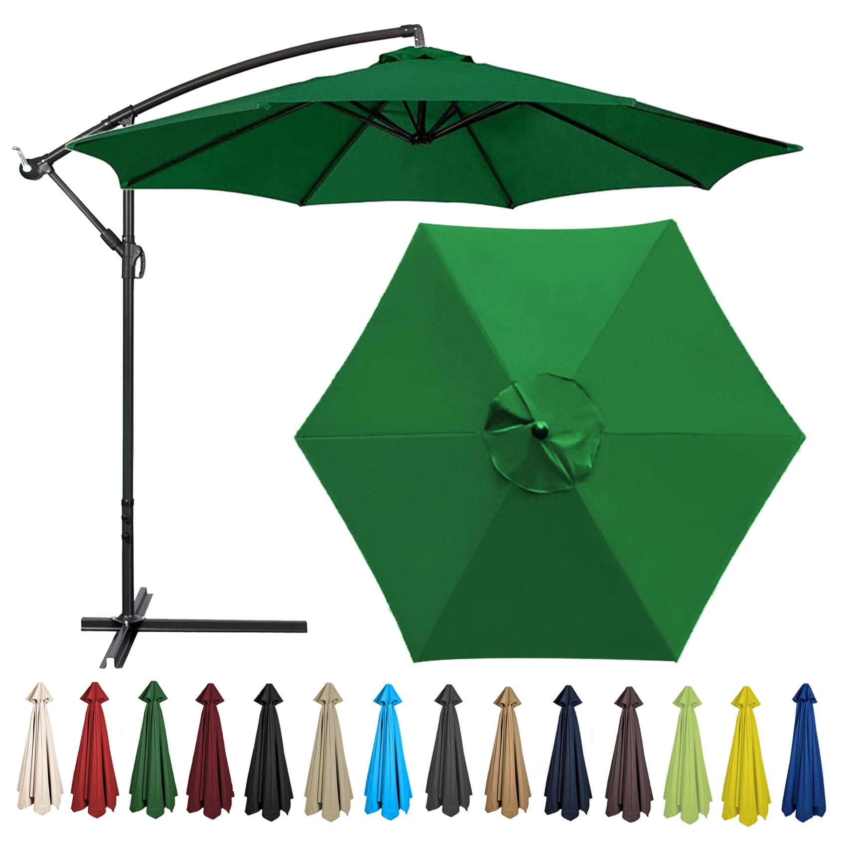 Replacement Parasol Canopy 200CM 2.7M 300CM + 6 Arms/8 Arms Replacement Parasol Fabric Cover For Garden Umbrella Waterproof Anti-ultraviolet Replacement Umbrella Cloth(Color:Green,Size:6 ribs-3m(9.8ft — image 1