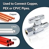 Vista 6 de Vintex Válvula recta PEX de compresión PEX de 1/2 pulgada x 3/8 pulgadas de diámetro exterior PEX paquete de 5 válvulas, válvula de cierre de agua