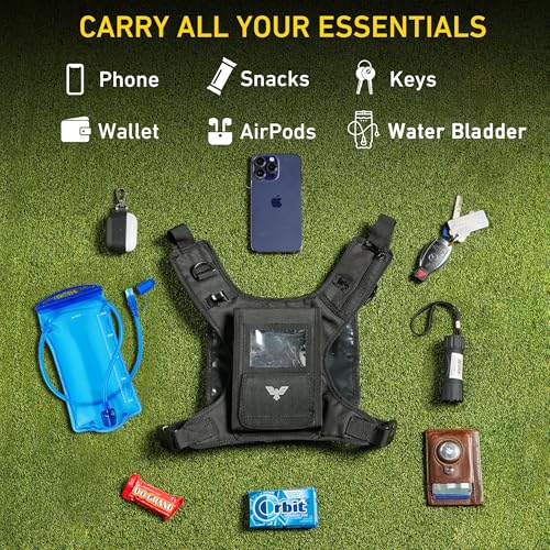 Elite Hydra Running Chest Pack w/ Phone Holder Touch Friendly, Camera Pocket for Men/Women Lightweight Hydration Vest Chest Rig w/ Water Bladder for Marathon, Cycling, ADV Camping, Skiing
