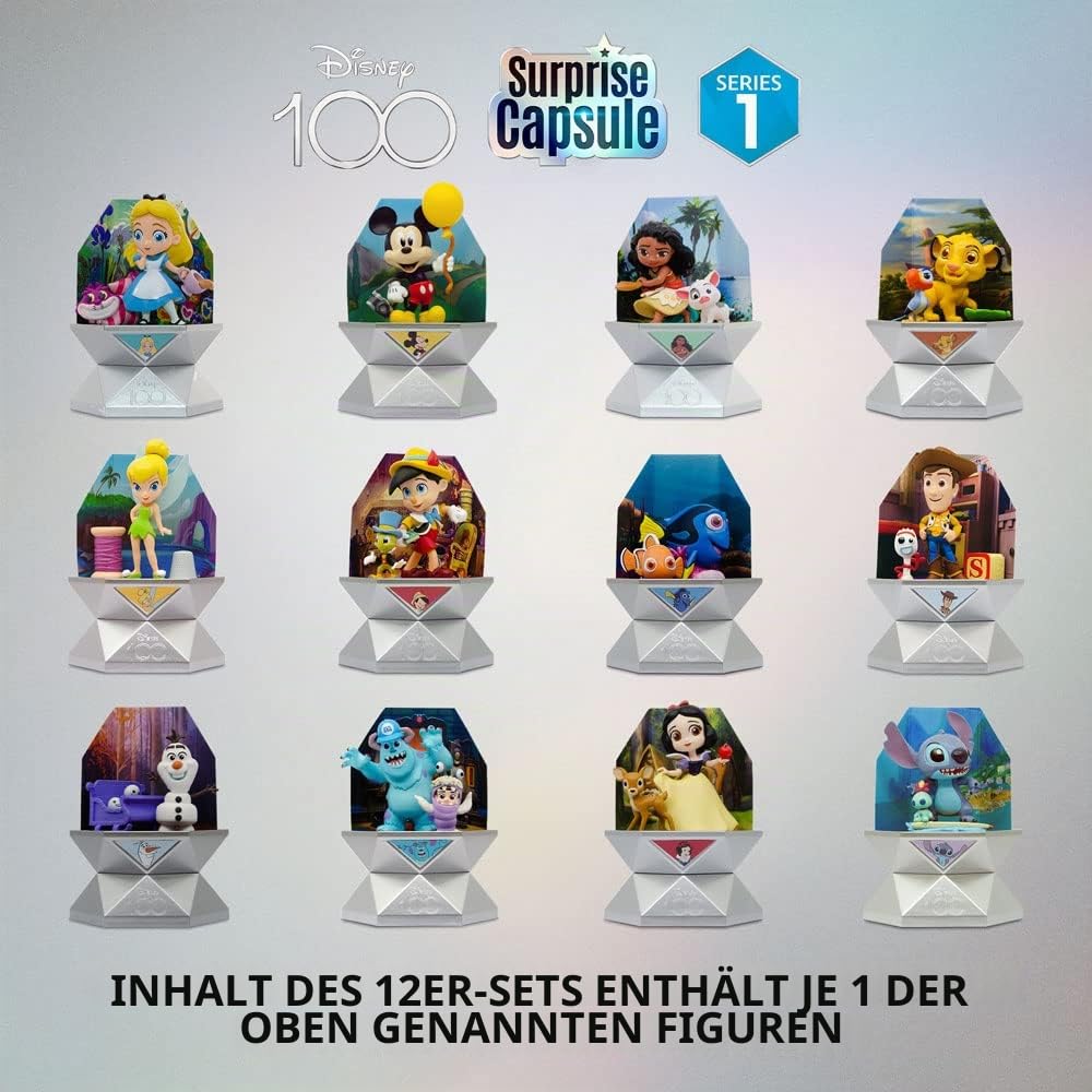 YuMe Official Disney 100 Surprise Mystery Capsules Blind Box with Pixar and Disney Characters Vinyl Figurines - Series 1 Blind Bag Surprise Toys 12 Pack