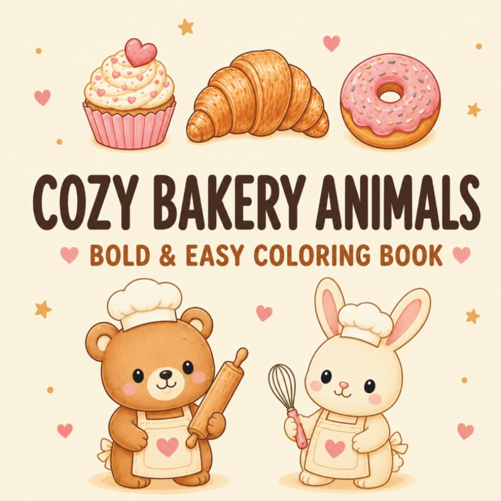 Cozy Bakery Animals Coloring Book: Bold & Easy Designs Featuring Adorable Animal Bakers, Sweet Treats, and Cozy Bakery Scenes for Relaxation and Creative Fun