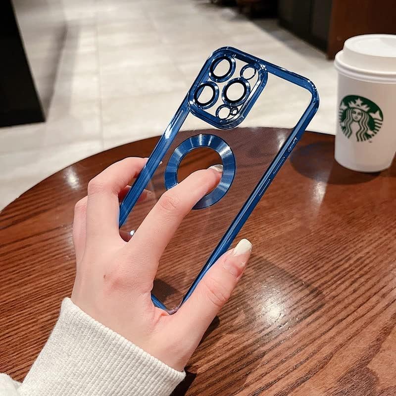 Image of mobistyle Compatible with iPhone 13 Pro, Electroplating Logo Cut View, Full Body & Camera Lens Protection, Transparent Silicone Case, Only Compatible iPhone 13 Pro, Blue