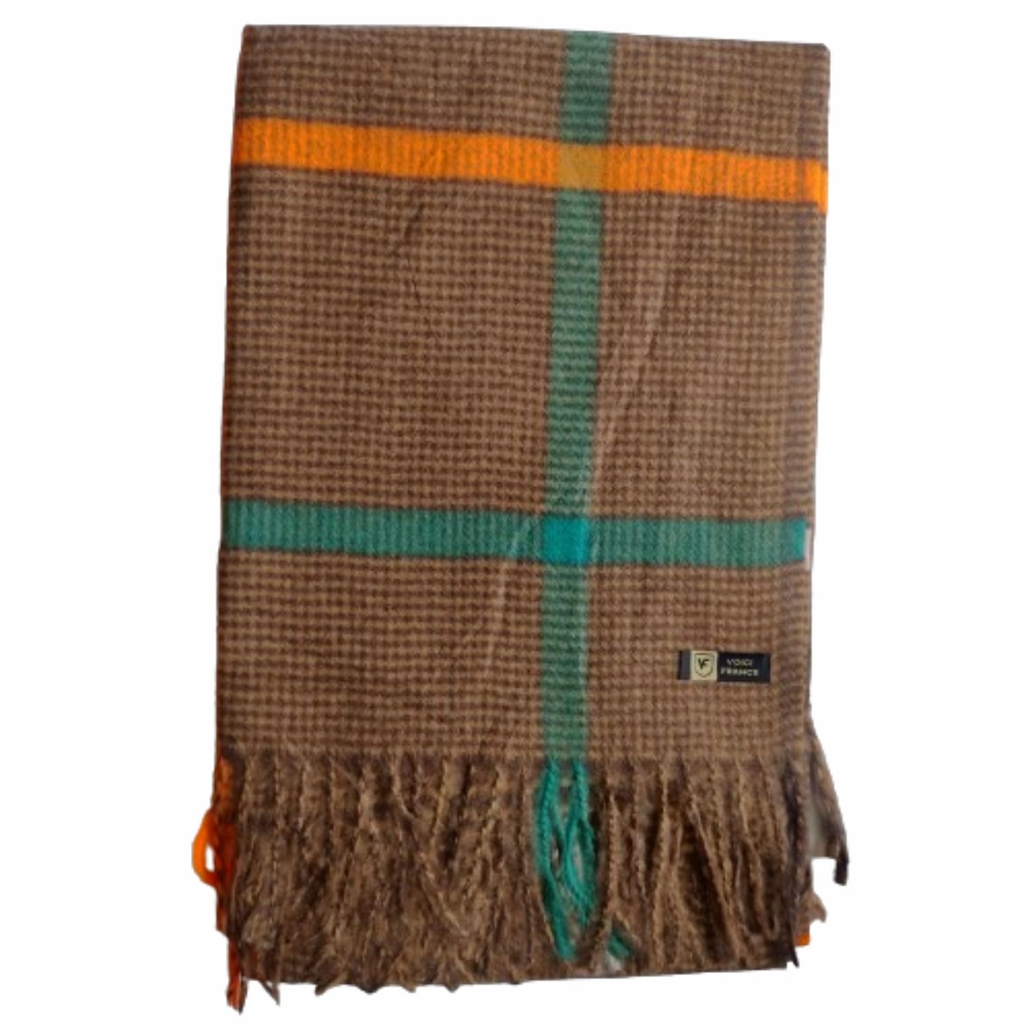 voici France Men's & Women's checkered Casual Soft and Warm Woolen Muffler for winter khaki brown color super big size-picture-29