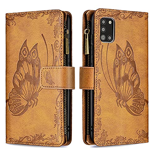 Capa tipo carteira com 9 compartimentos para cartões borboleta roxa moderna para Samsung Galaxy A 31