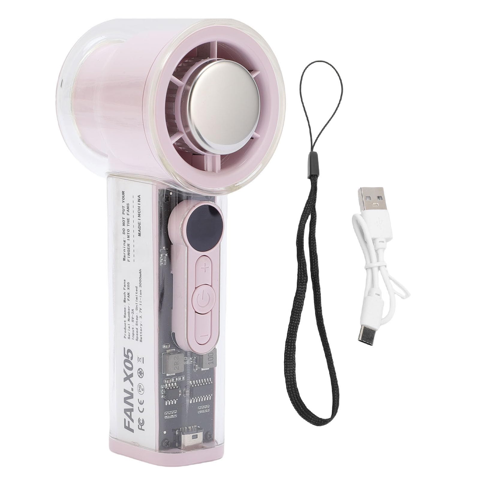 Ejoyous Ventilador de Hielo de Mano, Ventilador de Hielo Personal Recargable con Cuerpo Transparente ABS, Enfriador de de 3000 MAh, 6 Velocidades, 16000 RPM, Pantalla LED, para Viajes, Camping, (PINK)