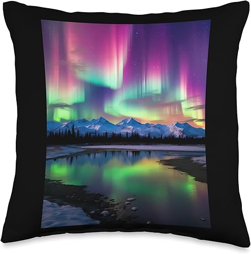 Alaska Travel Souvenir Photo & Art Studio Hh River Alaska Landscape Aurora Borealis Northern Lights Vacay Merch - Almohada de 16 x 16 pulgadas,
