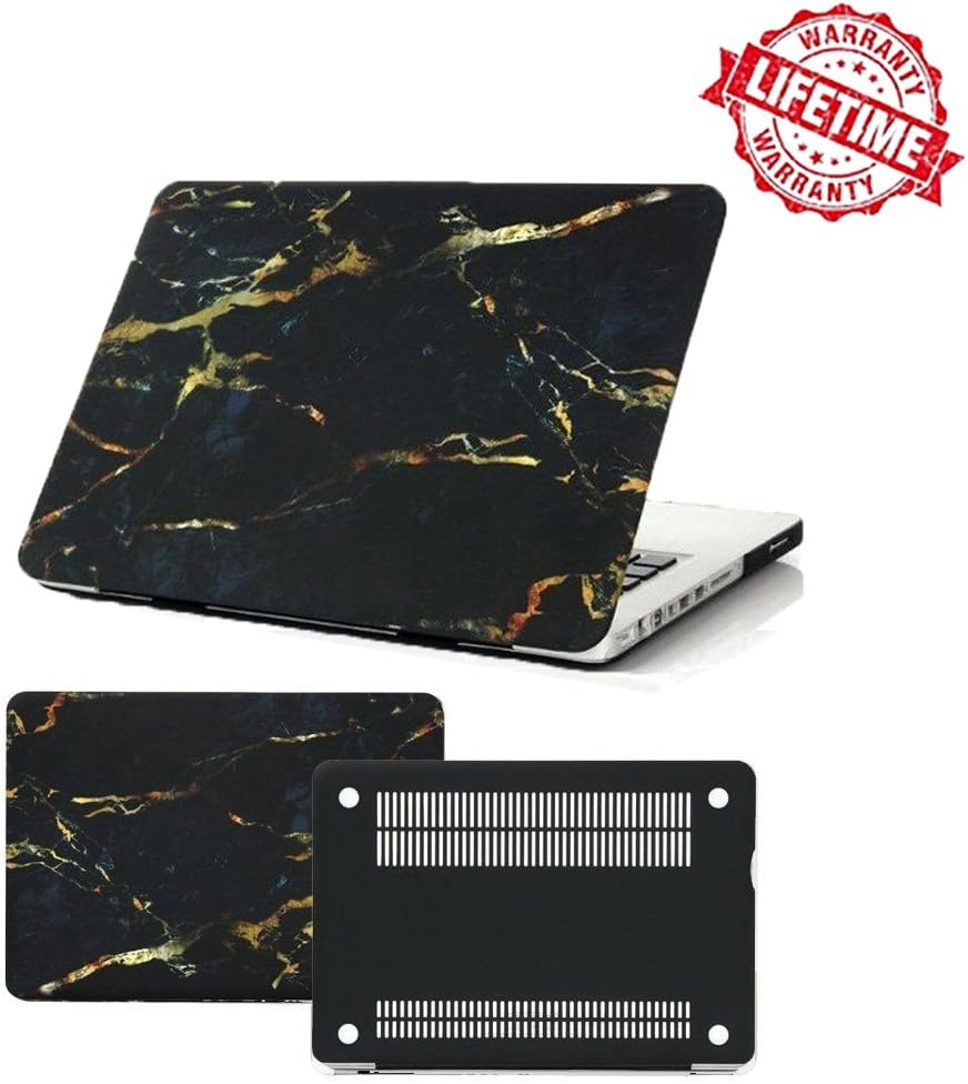 IC ICLOVER Pro 13 inch Case, Marble Pattern Design Matte Rubber Coated Rubberized Plastic Ultrathin Hard Shell Cover for Pro 13" [with CD-ROM Drive] Model A1534 - Gold Black Marble