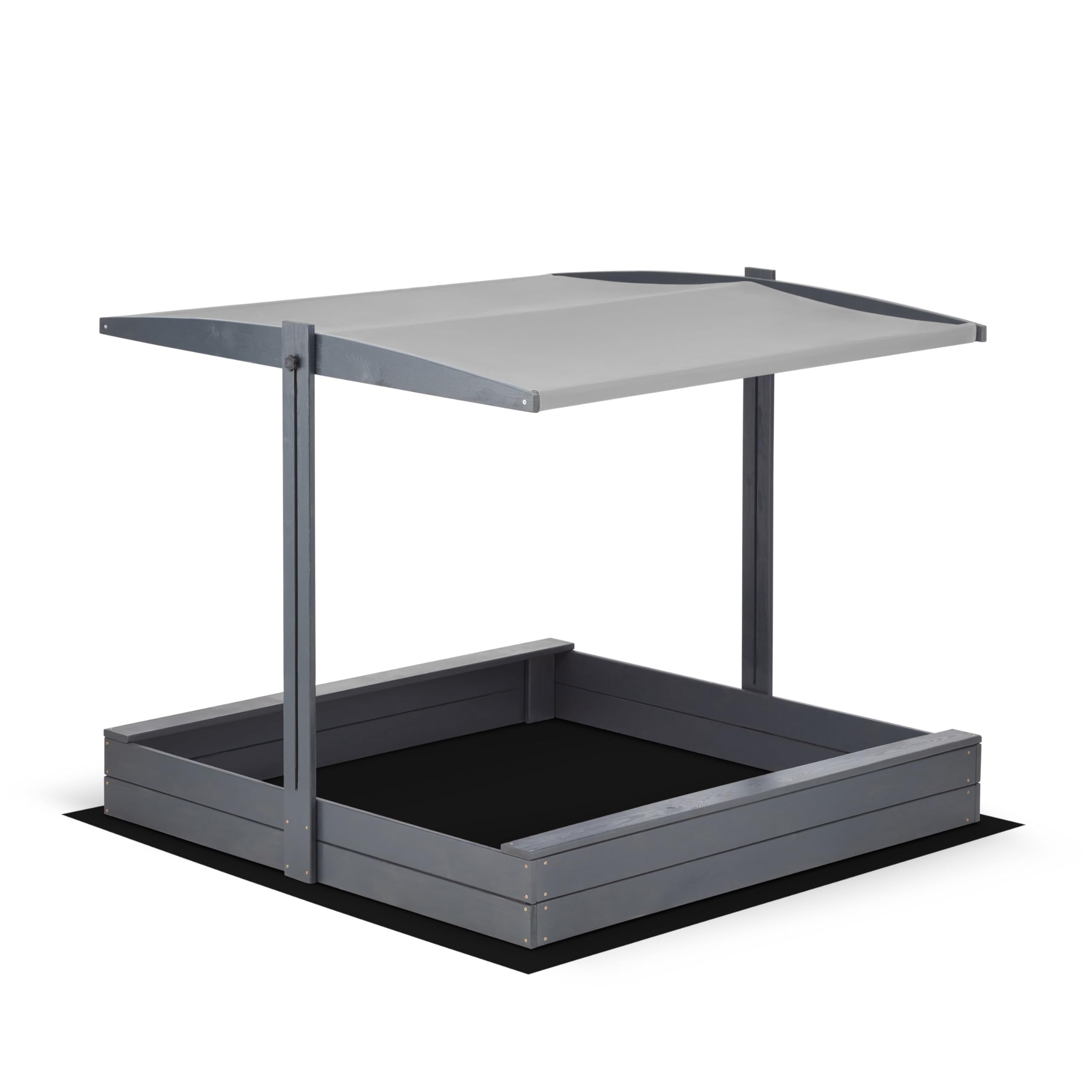 Sandkasten mit Dach Imprägniert mit Sonnenschutz mit UV 100+ Schutz Sandbox mit Sandkastenvlies Holz, Sandkiste Sandbox Anthrazit (140x140 Grau)