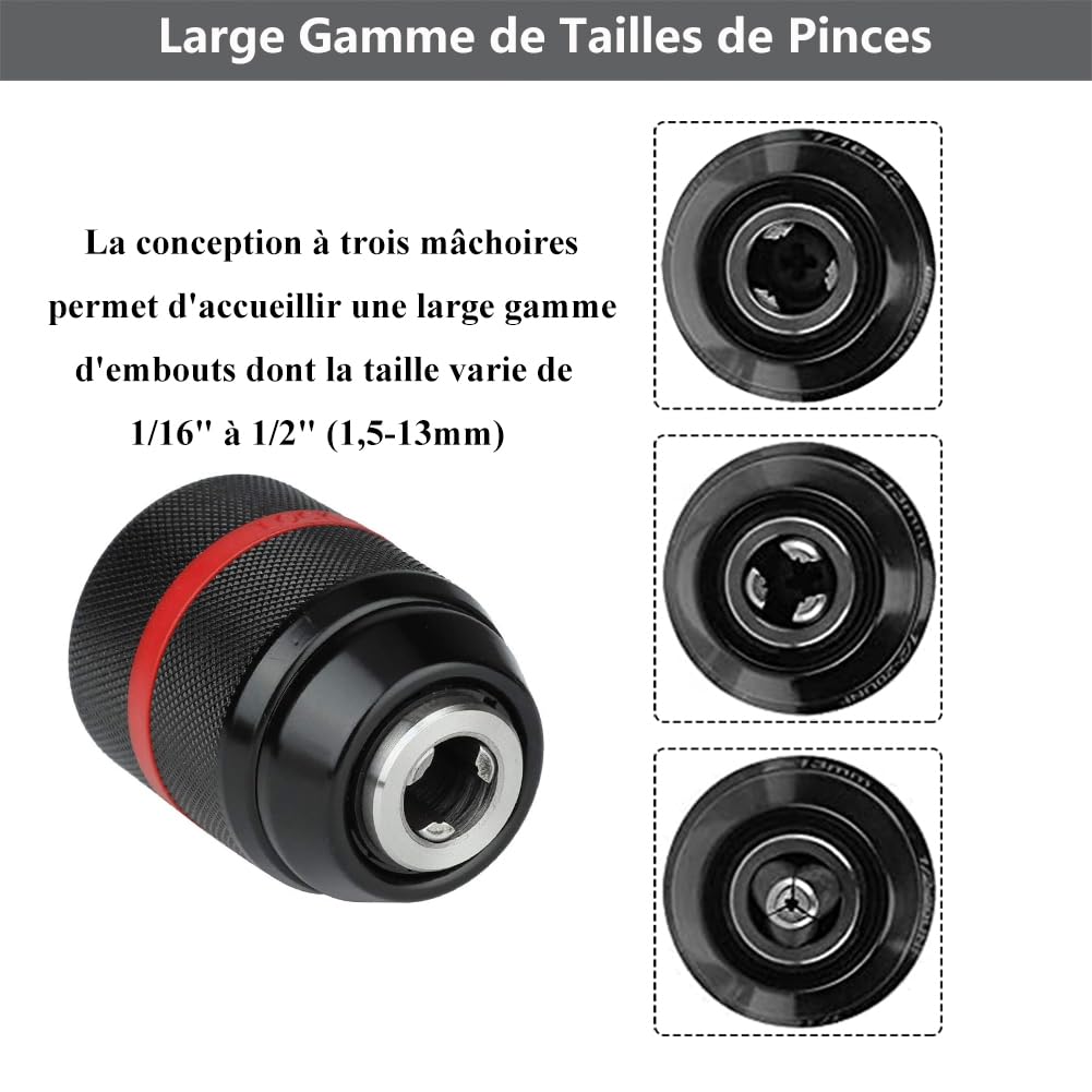 Teocpai Quick Replacement Keyless Chuck 1/2-20UNF 1.5-13mm Self-Tightening for Multiple Uses, 1,5-13mm - Image 3