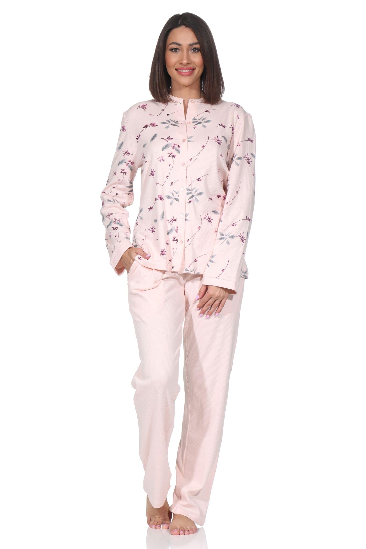 Normann Pyjama interlock pour femme à boutonner – également en grandes tailles – Aspect élégant