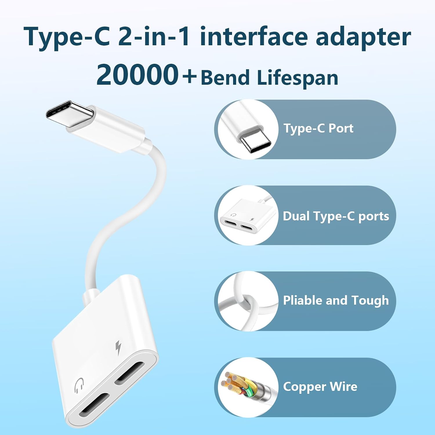 Dual USB C Headphone and Charger Adapter for iPhone, USB Type C to Aux Audio   Charge Dongle Adapter for iPhone 17/17 Pro/17 Pro Max/Air/16/16 Pro Max/15/15 Pro Max (2PACK)