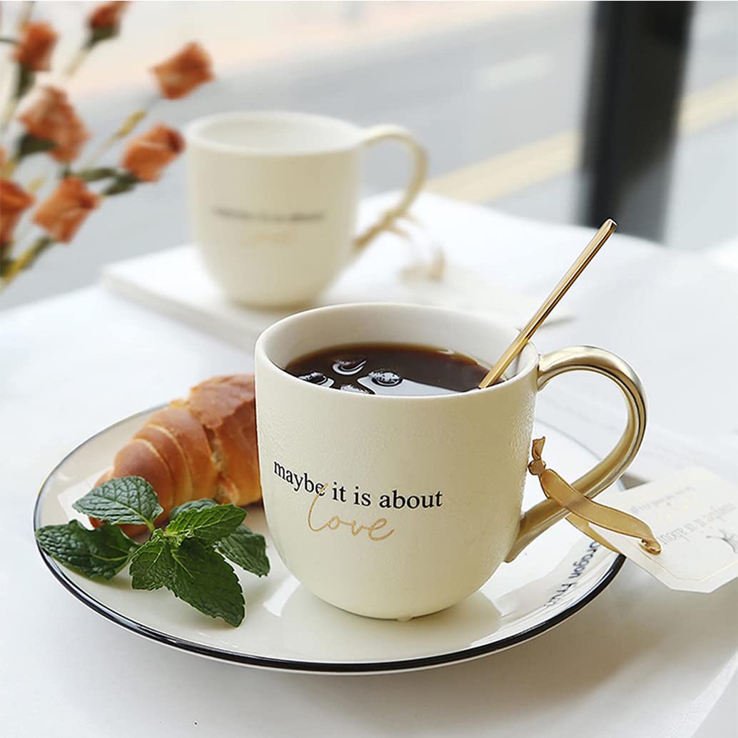 Nowoczesny ceramiczny kubek do kawy, ceramiczny kubek ze złotym uchwytem, porcelanowe kubki do kawy i herbaty, prezent dla miłośników kawy herbaty dla kobiet do biura, do kuchenki mikrofalowej i zmywarki A-320 ml