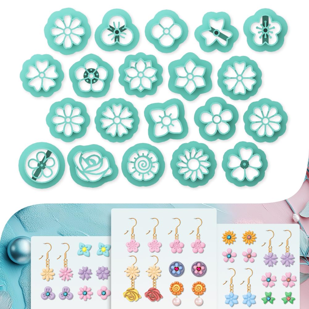 beinkmake 20Pcs Mini Flower Polymer Clay Cutters Daisy Rose Clay Earrings Cutters Cute Polymer Jewelry Cutter for Earrings Making Birthday Party DIY Supplies
