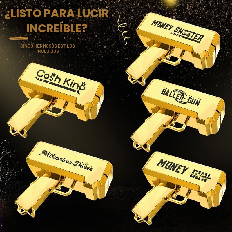 Pistola de Dinero RUVINCE - Pistola de Utilería Que Llueve para Películas, Juegos y Fiestas