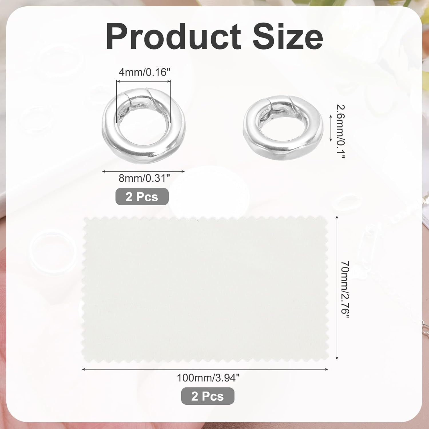 PATIKIL 8mm 925 Sterling Silver Spring Gate Rings, 2Pcs Round Spring Clasps Necklace Enhancer Shortener Closures Connector for Jewelry Making Necklaces DIY, Silver Tone - Image 2