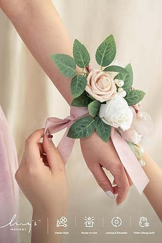 Miniatura 5 de Ling's Moment Ramilletes de hombros florales de rosa polvorienta y rubor, ramillete de madre de la novia, juego de 2, para aniversario de ceremonia