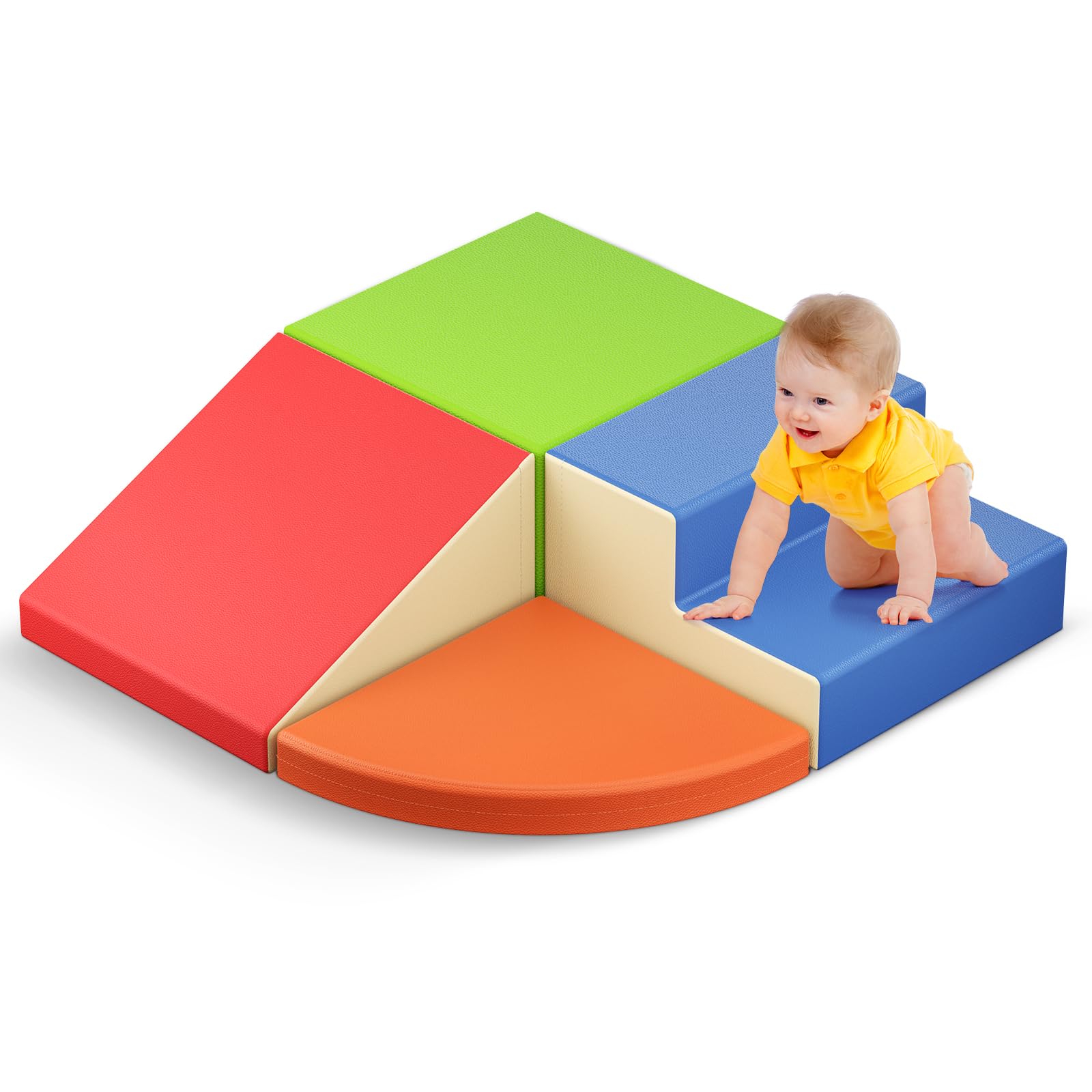 Corner Climber 4er Softbausteine Set,Baby-Kletterblöcke, kratzfester PU-Bezug, leicht zu reinigen, versteckter Reißverschluss, hochelastischer Schaumstoff, weiches Spielset für Kinder（JM3612）