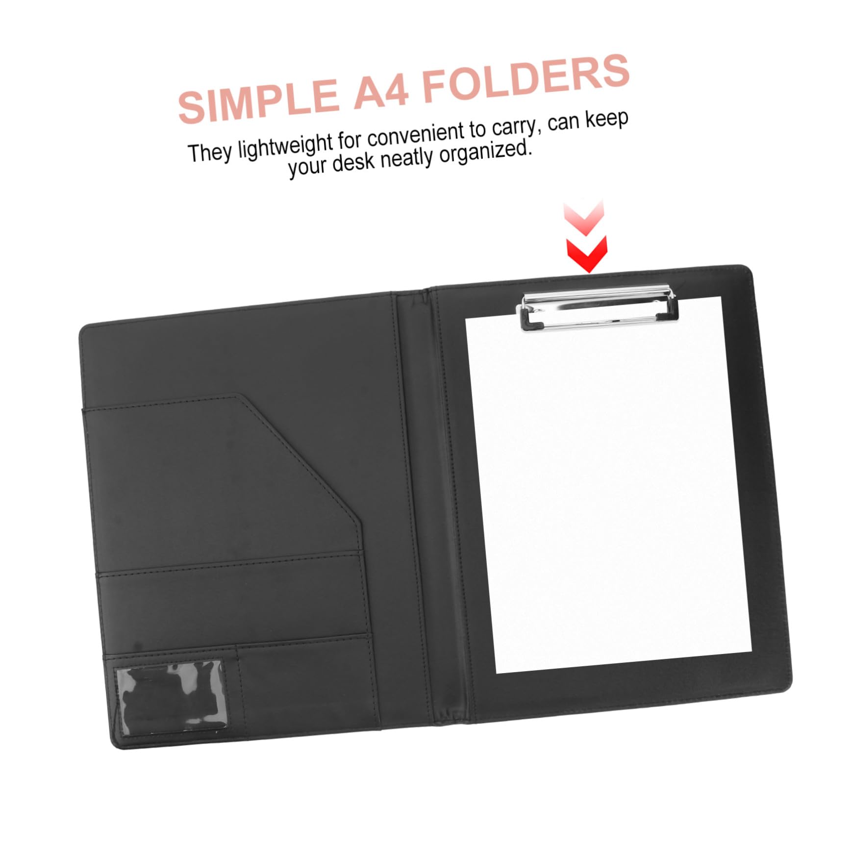 Cartella Portadocumenti PU Multifunzionale con Clip Acciaio Portapenne e Blocco Note Organizer Elegante per Ufficio Conferenze e Riunioni Nero