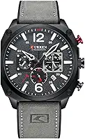Relógio Masculino Curren_8398, Cronógrafo, Em Aço Inoxidável, Movimento de Quartzo com Pulseira em Couro, Estilo Social Casual Luxo e À Prova D’Água