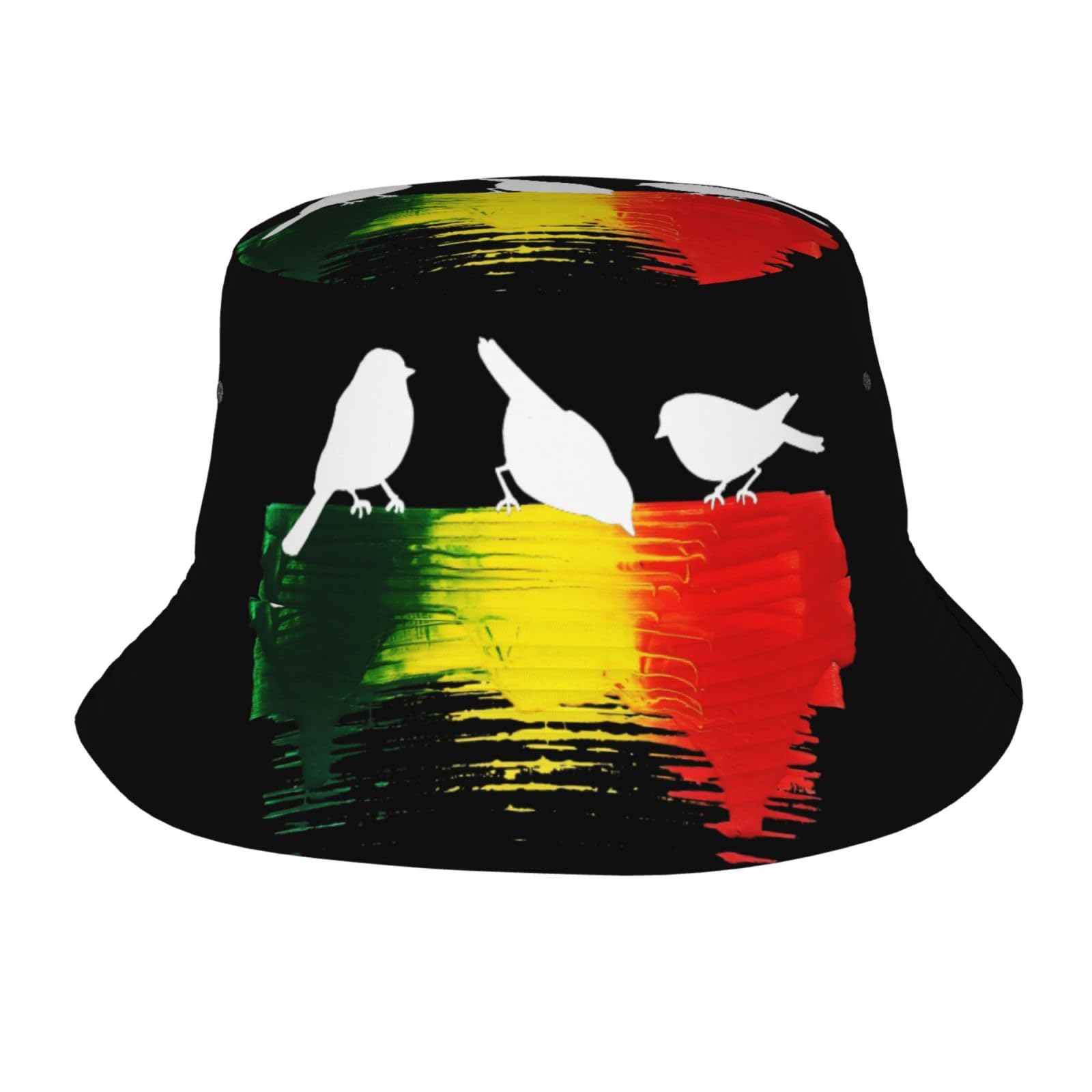 Fabretto Unisex Three Little Birds With Rasta Colors Bucket Hat For Women Men Fisherman Hat Packable Sun Cap Travel Outdoor Beach Caps