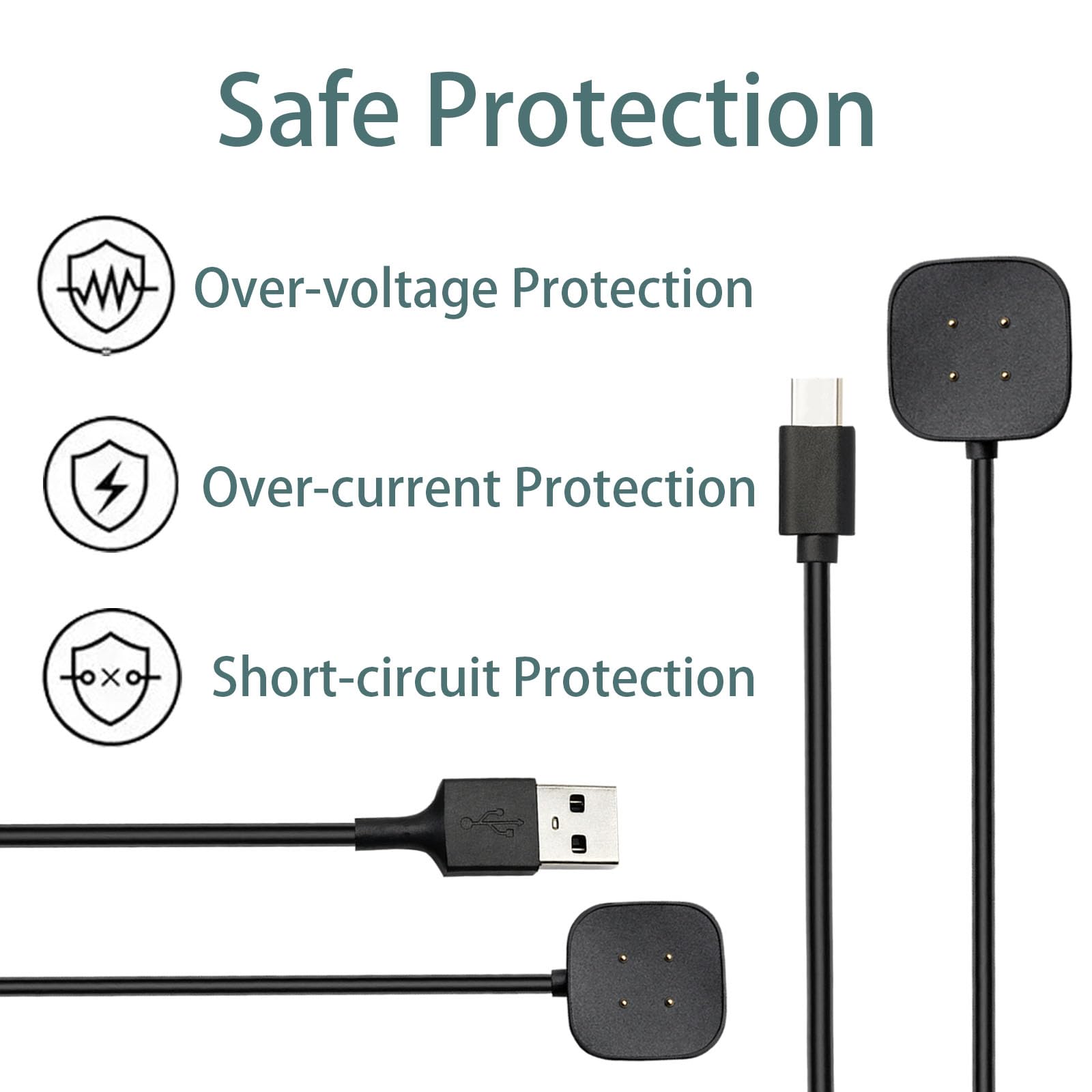 2er-Pack Ladegerät für Fitbit Sense/Sense 2/Versa 3/Versa 4, magnetisches Ersatz-Ladekabel, kompatibel mit Fitbit Sense 1/2, USB-Ladekabel für Versa 3/4 Smart Watch 【100 cm