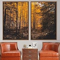 2 Piece Framed Canvas Wall Art Brown Forest Canvas Prints Home Artwork Decoration for Living Room,Bedroom - 16