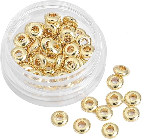 Miniatura 6 de BEADIA Cuentas espaciadoras Roudelle chapadas en oro de 14 quilates, 0.197 x 0.071 in, 50 unidades para hacer joyas, no se deslustran