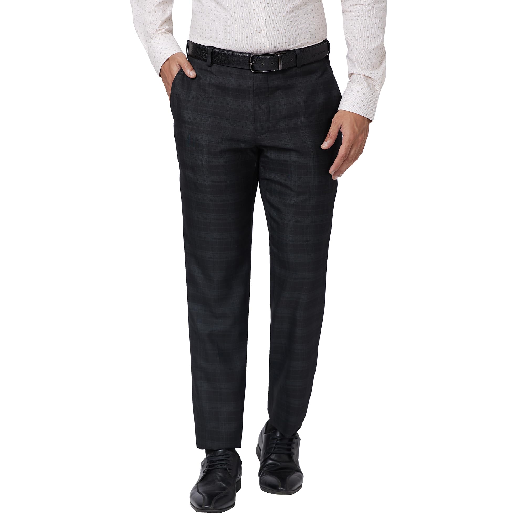 park avenue Men's Polyester Blend Checks Pattern Smart Fit Flat Front Formal Trouser-picture-48