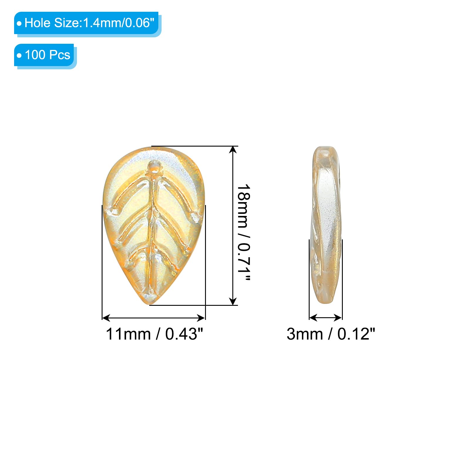 PATIKIL 18 x 11mm Czech Glass Leaf Beads, 100 Pcs Crystal Leaf Beads for Jewelry Making DIY Craft Bracelet Necklaces Earrings, Yellow - Image 2