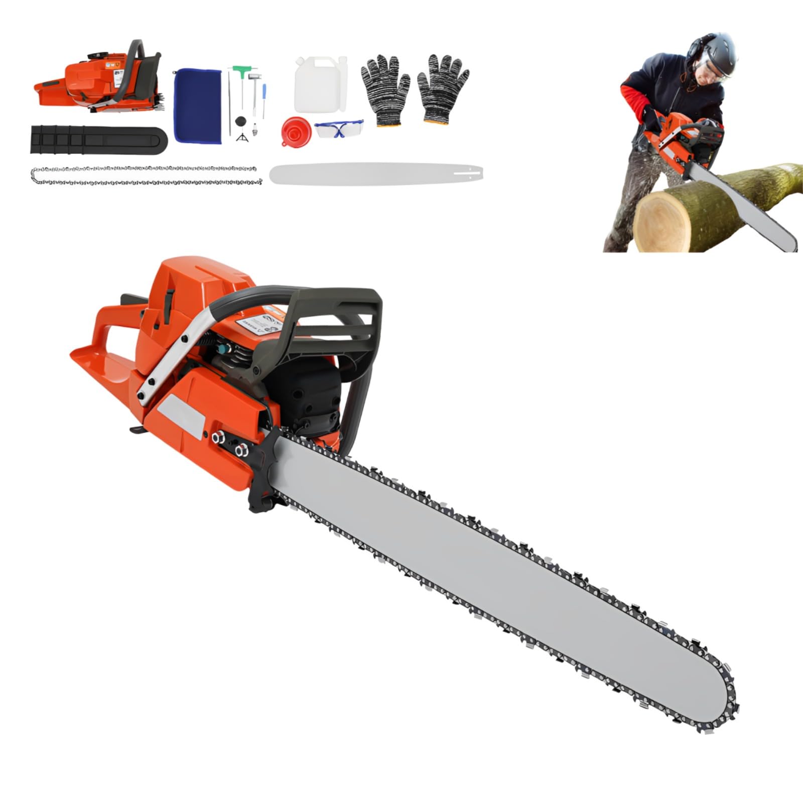 Motosierra de gasolina, juego de motosierras, longitud de cadena de 71 cm, 3,9 kW, cilindrada de 71 cc, 10 000 rpm, refrigeración por aire, longitud de espada de 71 cm, lubricación automática de