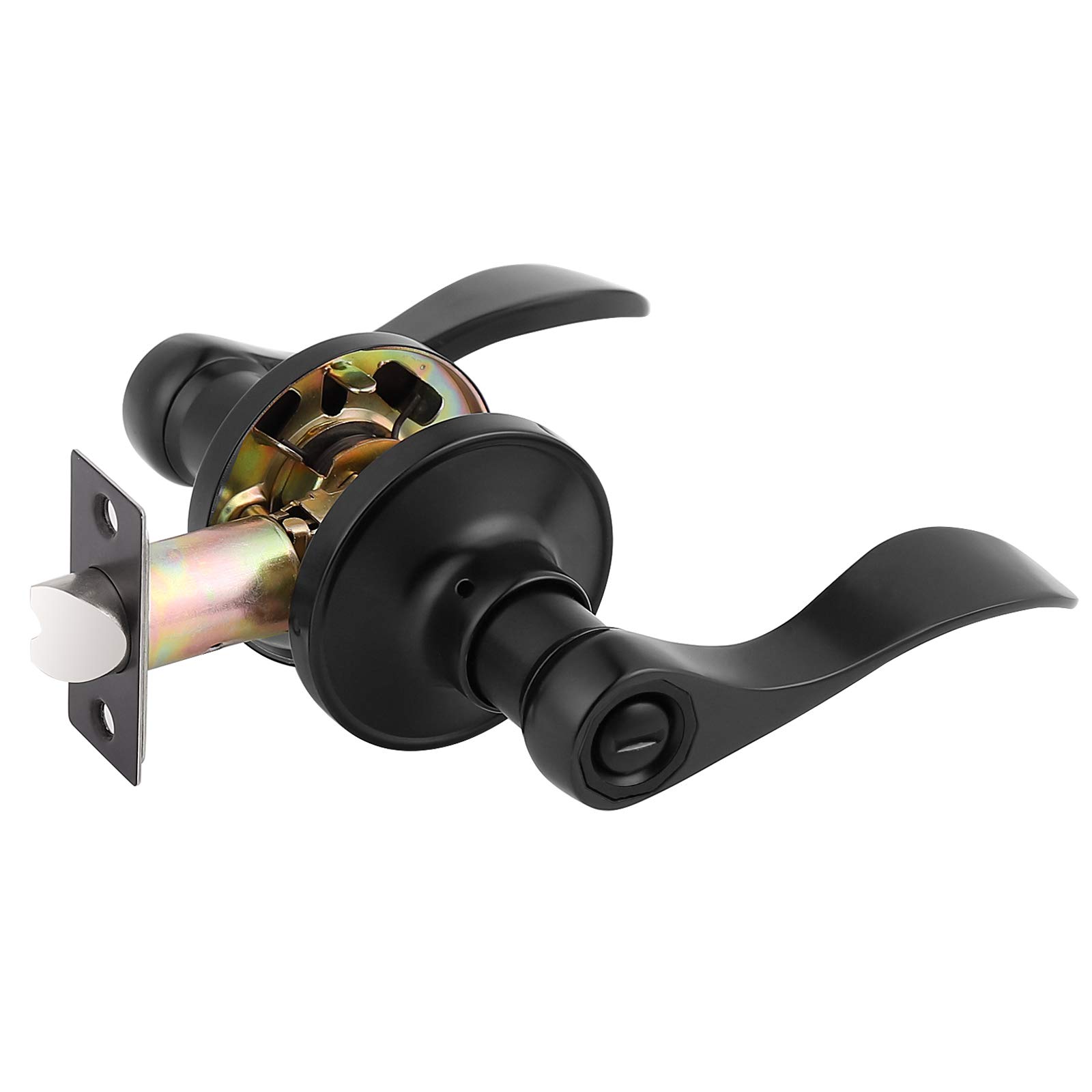 Gobrico Matte Black 1 Pack Privacy Door Handle, Interior Keyless Lever for Bedroom Bathroom, Reversible Wave/Drop Style Door Knob