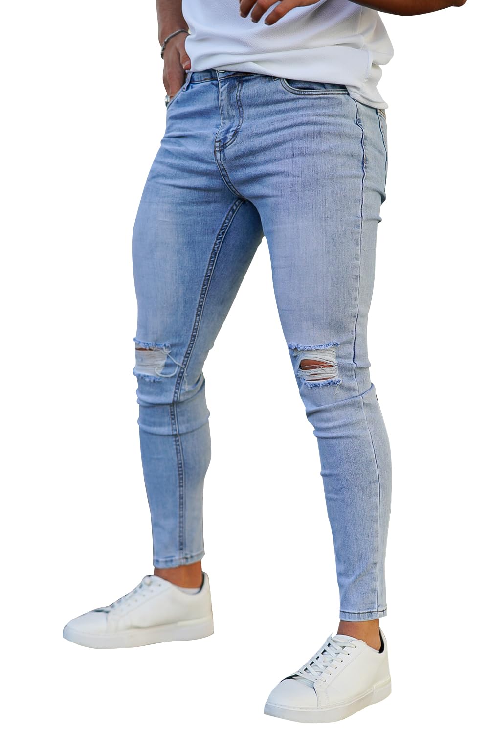 GINGTTO Men's Skinny Jeans Stretch Ripped Tapered Leg