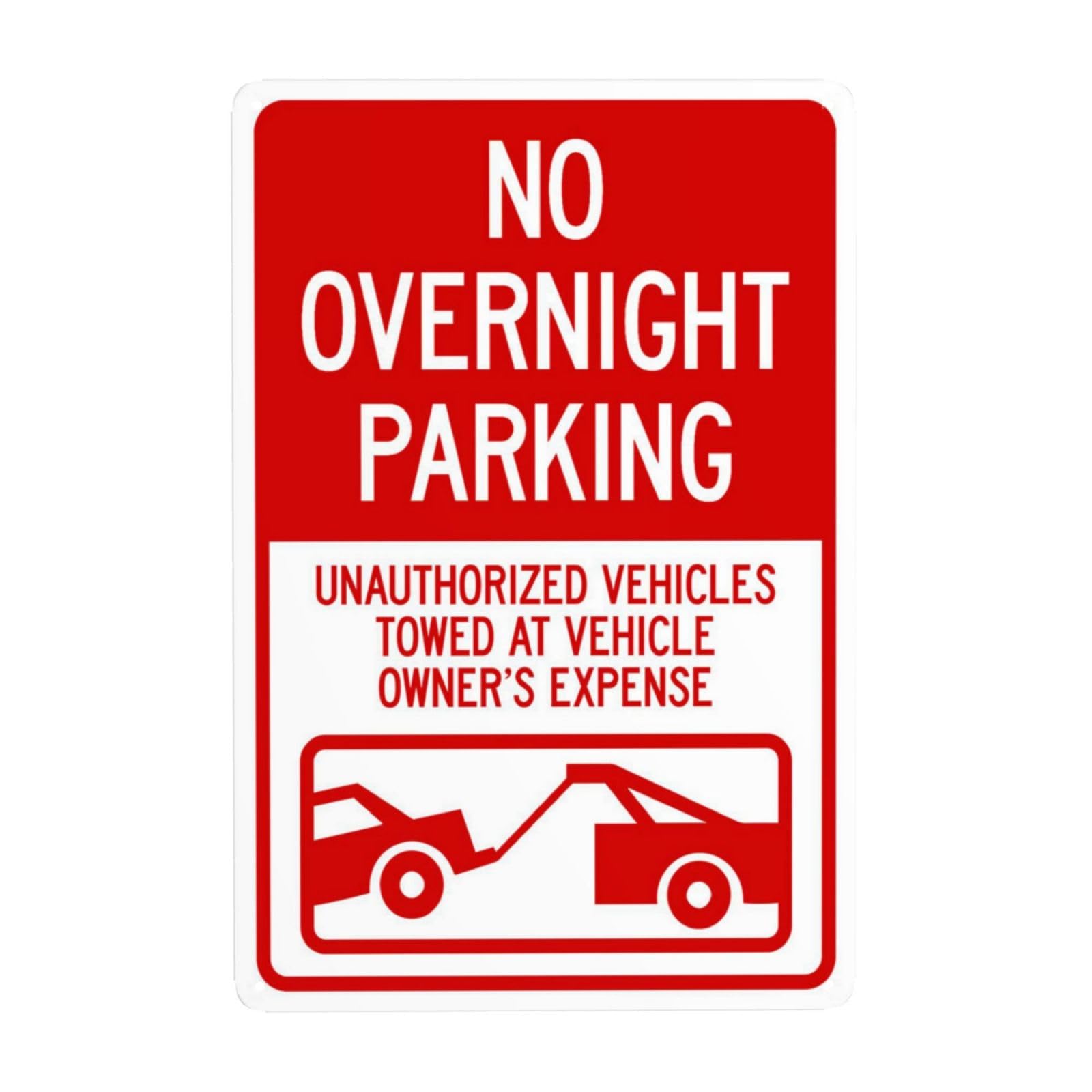 SMAZDFXX No Overnight Parking Unauthorized Vehicles Will Be Towed Metal Warning Signs, Cautions Security Tin Sign, Safety Posted Signs for Street Business Wall Decor 5.5"x8"