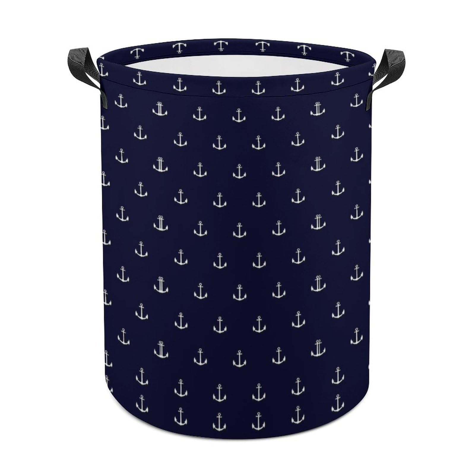 Wlntrophic Laundry Hamper, Nautical Themed Simple Anchors Laundry Basket, Washing Basket with Handle