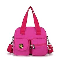 Gladdon Borsa a tracolla da donna in tela multi tasca, grande, casual, borse a tracolla per shopping, escursionismo, uso quotidiano, impermeabile, rosa, Medium